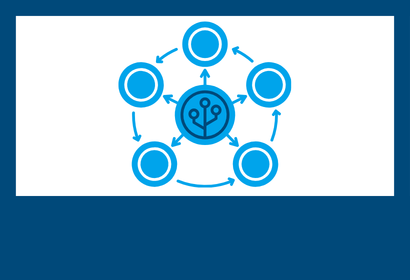 Icon of a code symbol inside of a circle of dots representing comparison and choice