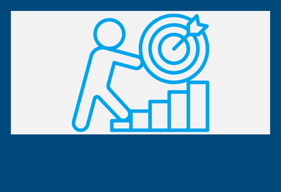 Icon of a person climbing up to a target symbol with an arrow through the middle