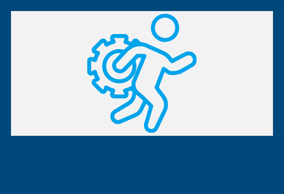Icon of a person holding a gear and running