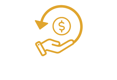 Icon of a hand with a money symbol and a circular arrow