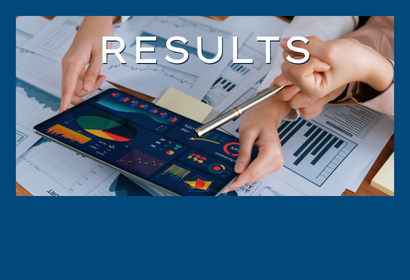 People examining reports and analytics with the word Results overlayed