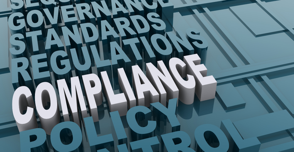 3D lettering that reads Governance, Standards, Regulations, Compliance, Policy, Control