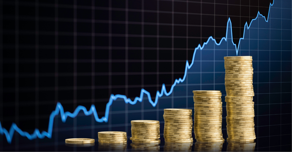 Stack of coins representing an increase over time