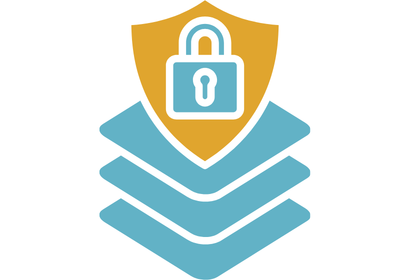 a shield with a lock on top of a stack of papers to represent compliance