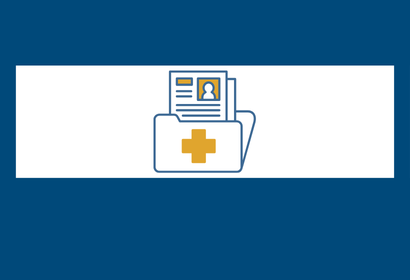 A folder with a medical symbol on it and papers inside