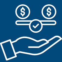 Hand holding balanced financial symbols