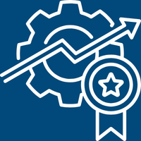 A gear with an arrow going on top of it and a winning medal