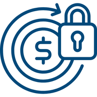 Money symbol surrounded by circular lines and a lock symbol