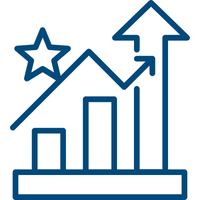 Graph showing an increase with a trendline and a star on top