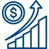 Graph smoothly increasing and a money symbol on top