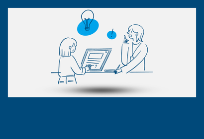 cartoon icon of 2 people sharing ideas