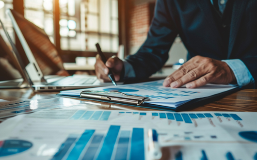 A person working on paper with data