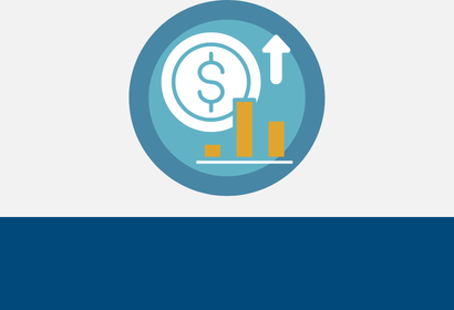 a graph with a money symbol and an upward facing arrow