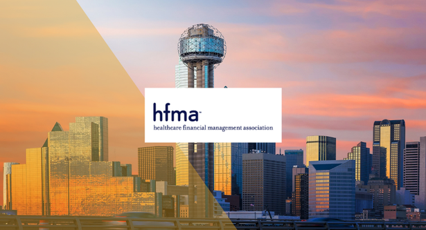 Healthcare Financial Management Association Logo on top of the Arlington, TX Skyline
