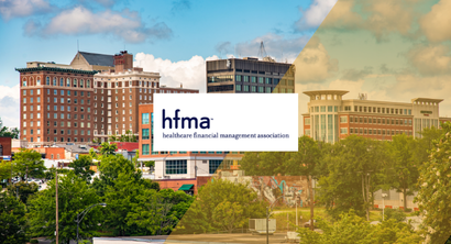 the hfma logo overlaying the greenville, sc skyline