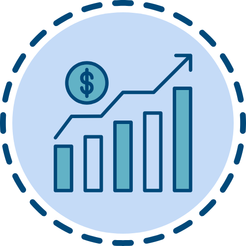 A chart showing an increase and a money symbol above it