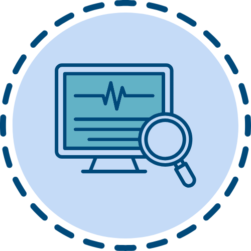 A computer screen displaying a chart with a magnifying glass over it