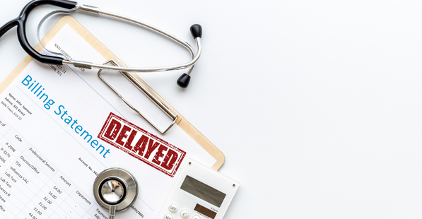 Billing statement marked "delayed" with a stethoscope on top