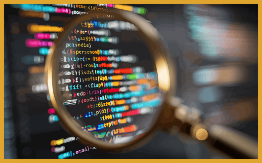 A magnifying glass hovering over data on a screen