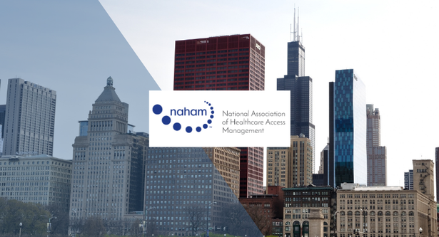 NAHAM logo on top of the Chicago skyline