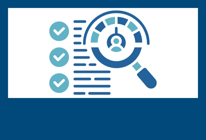A magnifying glass with a person symbol over a list of text and check marks