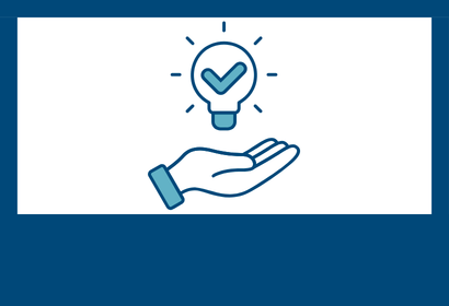 An open hand with a lightbulb containing a check mark above it