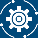Icon showing a gear with lines forming a circle around it