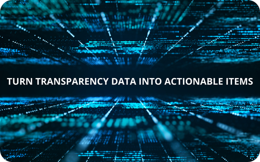 Abstract digital background with text that says Turn Transparency Data Into Actionable Items