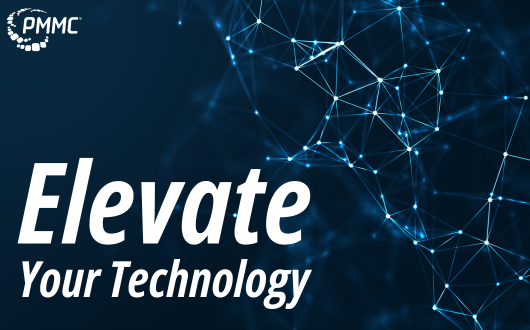 Digital blue background with shiny lights connected by dots, and text that reads Elevate Your Technology