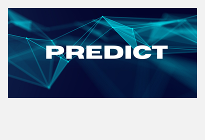 abstract teal and black background with text: predict