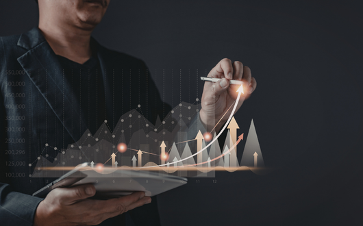 A person selecting a point on a digital plane of arrows