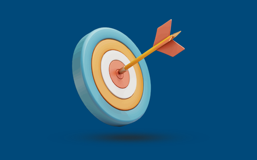 a 3d target icon floating on a blue background