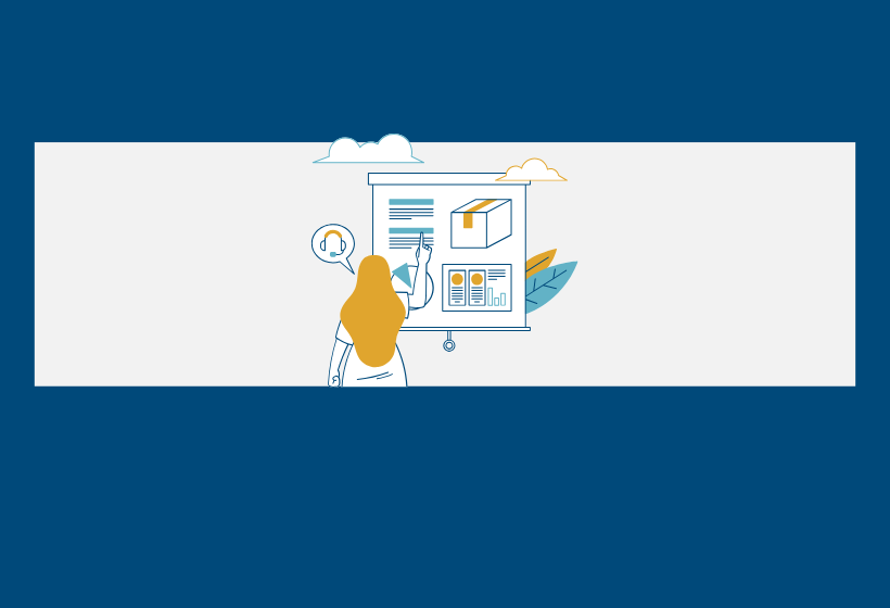 Cartoon icon of a person looking at a board with supply data