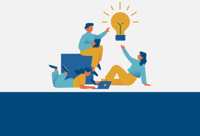 Cartoon icon of people collaborating on a project