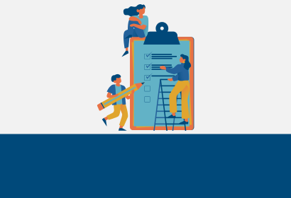 Cartoon icon of people reviewing a list