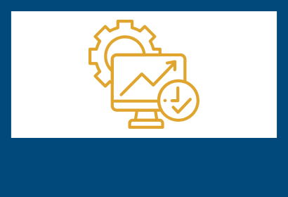 Icon of a computer screen, a clock, and a gear