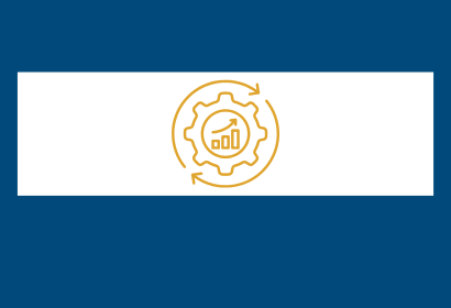 Icon of a gear and a bar chart within a circle of arrows