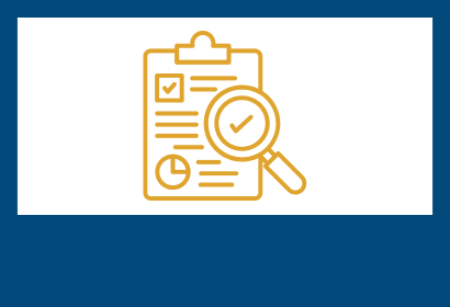 Icon of a clipboard with a magnifying glass and a check mark over it