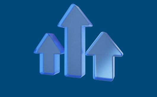 Three blue arrows hovering over a blue background