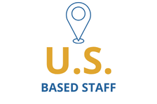 Icon of a map pin with text: US Based Staff
