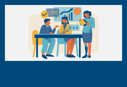 cartoon icon of people strategizing at a table