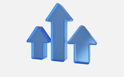 Three blue arrows hovering over a white background