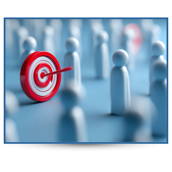 A 3D bullseye in the middle of a group of figurines shaped like people