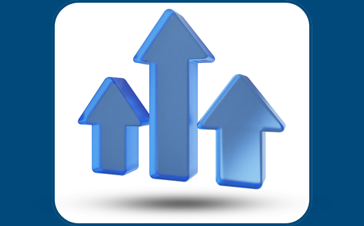 Three blue arrows hovering over a gray background