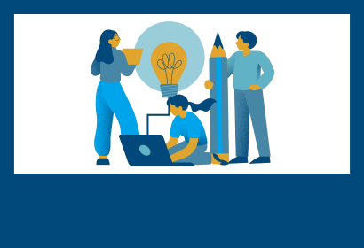 Cartoon icon of people working together on a process