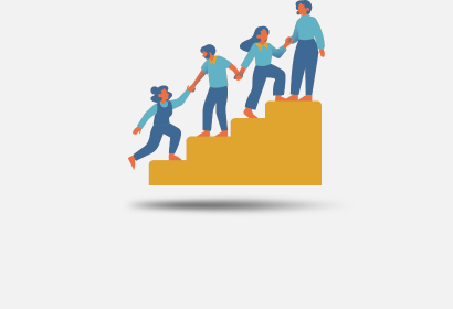 Cartoon icon of people helping each other up stairs