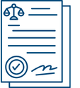 Icon of a contract with balanced scales in the top corner