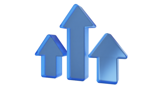 Three blue arrows hovering over a white background