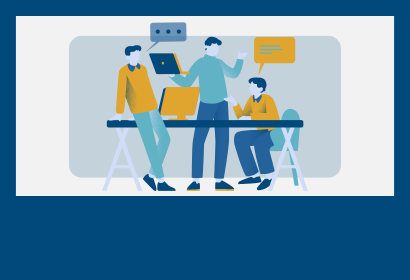 Cartoon icon of three people having a discussion